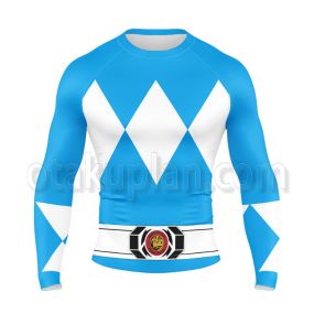 Mighty Morphin Power Rangers Blue Ranger Long Sleeve Rash Guard Compression Shirt