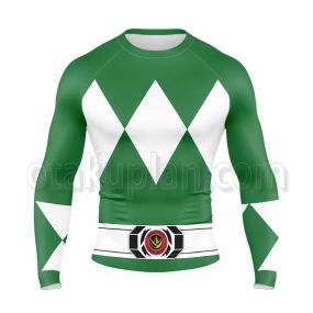 Mighty Morphin Power Rangers Green Ranger Long Sleeve Rash Guard Compression Shirt
