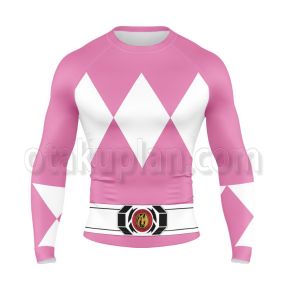 Mighty Morphin Power Rangers Pink Ranger Long Sleeve Rash Guard Compression Shirt