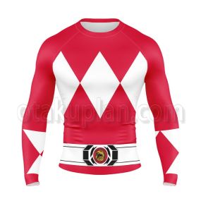 Mighty Morphin Power Rangers Red Ranger Long Sleeve Rash Guard Compression Shirt
