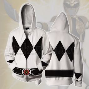 Mighty Morphin Power Rangers White Ranger Cosplay Zip Up Hoodie