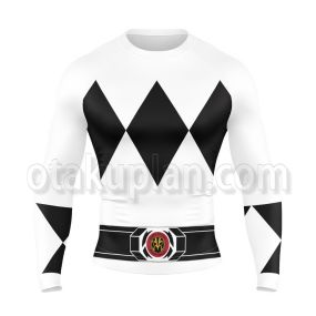 Mighty Morphin Power Rangers White Ranger Long Sleeve Rash Guard Compression Shirt