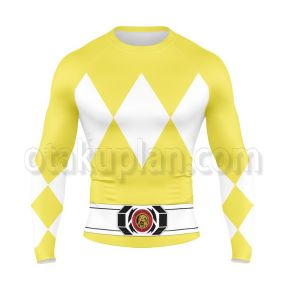 Mighty Morphin Power Rangers Yellow Ranger Long Sleeve Rash Guard Compression Shirt