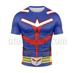 Anime All Might Blue Cosplay Short Sleeve Compression Shirt