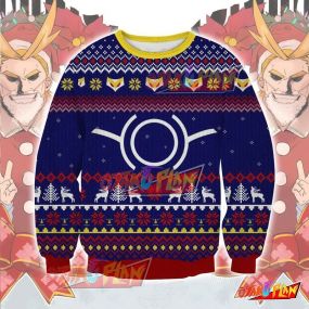 Anime All Might Knitting Pattern 3D Print Ugly Christmas Sweatshirt