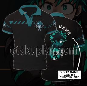 Anime Izuku Midoriya Black Custom Name Polo Shirt