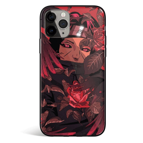 Anime Itachi Rose and Crows Tempered Glass iPhone Case
