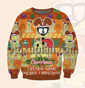 Odie From Garfield Custom Name Ugly Christmas Sweatshirt