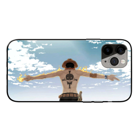 One Piece Ace Fire Whitebeard Tempered Glass iPhone Case