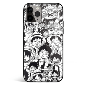 One Piece Luffy Emoji Memes Face Sketches Tempered Glass iPhone Case