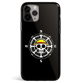 One Piece Straw Hat Pirates Compass Tempered Glass iPhone Case