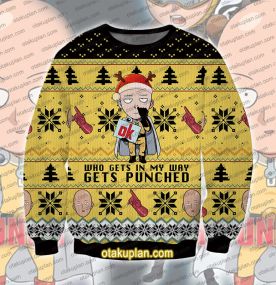 One Punch Man Saitama Ok 3D Printed Ugly Christmas Sweatshirt