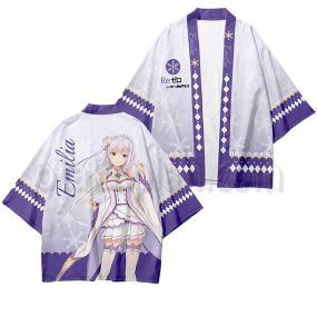 Re Zero Kimono 3D Print Rem Cosplay Haori Unisex Japanese Kimono Purple Color