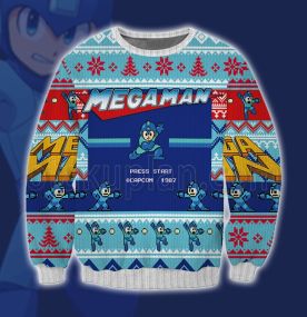 Retro Mega Man Blue 3D Print Ugly Christmas Sweatshirt
