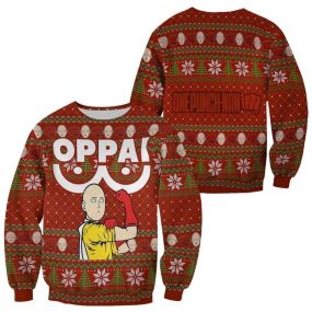 Saitama Oppai Ugly Christmas Sweater One Punch Man Hoodie Shirt