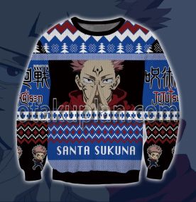 Santa Sukuna Anime Blue 3D Printed Ugly Christmas Sweatshirt