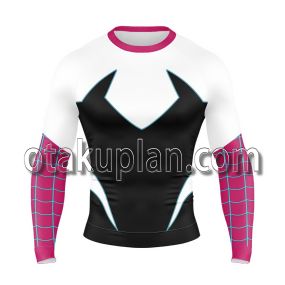 Spider Hero Spider Verse Gwen Long Sleeve Rash Guard Compression Shirt