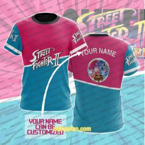 Street Fighter II Pink And Blue Custom Name T-shirt