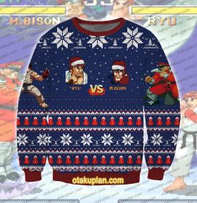 Street Fighter Ryu Vs M Bison 3D Printed Ugly Christmas Sweatshirt