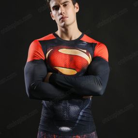 Super Hero Red Gym Long Sleeve Kent Compression Shirt For Men