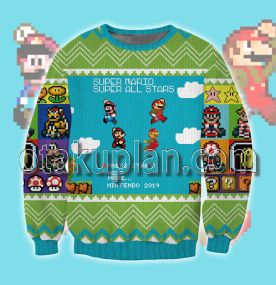 Super Mario All Stars Mario World Blue 3d Printed Ugly Christmas Sweater