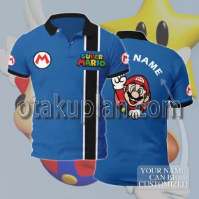 Super Mario Blue Custom Name Polo Shirt