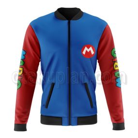Super Mario Classic Red Blue Graphic Style Bomber Jacket