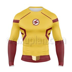 The Flash Kid Flash Wally West Long Sleeve Rash Guard Compression Shirt