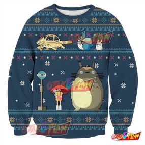 Totoro 0411 3D Print Ugly Christmas Sweatshirt Blue