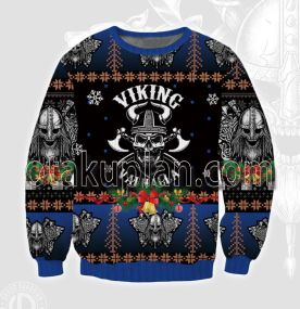 Viking Valhalla Blue 3D Printed Ugly Christmas Sweatshirt