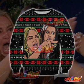 Woman Yelling At A Cat Knitting Pattern 3D Print Ugly Christmas Sweatshirt