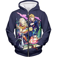 Jojos Adventure C Giorno Giovanna Stand Gold Experience Action Zip Up Hoodie JO019