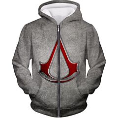 Cool Assassin's Creed Symbol Awesome Promo Grey Zip Up Hoodie AC035