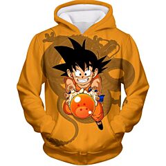Dragon Ball Super Cute Kid Goku with Four Star Dragon Ball Cool Orange Anime Hoodie DBS039