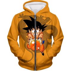 Dragon Ball Super Cute Kid Goku with Four Star Dragon Ball Cool Orange Anime Zip Up Hoodie DBS039