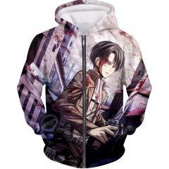 Attack on Titan Covered with Blood Ultimate Hero Levi Ackerman Anime Action Zip Up Hoodie AOT096
