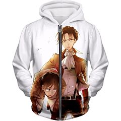 Attack on Titan Captain Levi X Eren Yeager Cool Anime Promo White Zip Up Hoodie AOT056