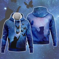 Cat And Butterflies in the Starry Sky Hoodie