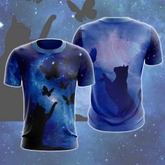 Cat And Butterflies in the Starry Sky T-Shirt