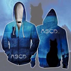 Cat Looking Up At The Starry Sky In The Castle Zip Up Hoodie