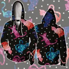 Colorful Starry Cats Zip Up Hoodie