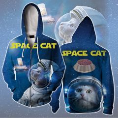 Exploring With Space Cat Zip Up Hoodie