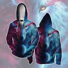 Ice And Fire Planet Wolf Zip Up Hoodie